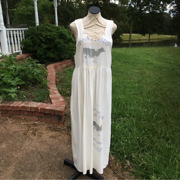Vintage 80’s Country Farm Prairie Style Flour Sack Maxi Dress  BOHO FESTIVAL - Picture 4 of 15